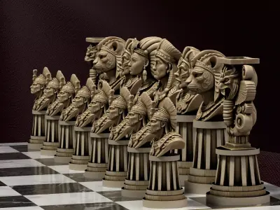Aztec Mythology Chess Pieces Set of 6 - Quetzalcoatl Jaguar STL 3D print model
