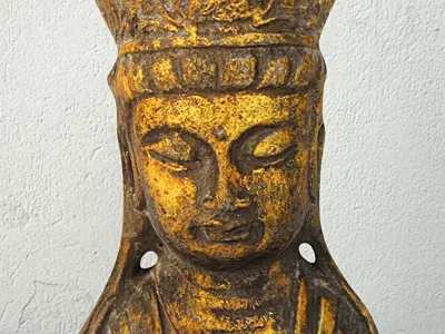 Gold Leafed Metal Buddha Head 3D model
