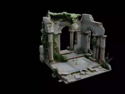 Ancient Courtyard Ruins with Overgrown Foliage 3D model