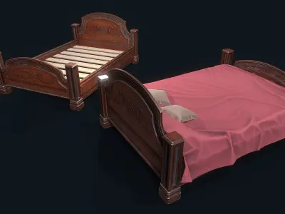Antiquare Bed  Low-poly 3D model
