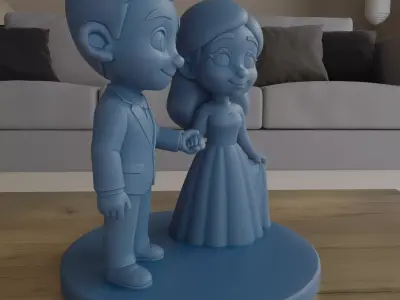 Cute Wedding Couple STL 3D Model 3D print model