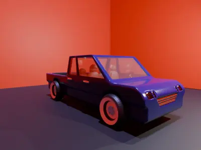 Retro Toon Style Blue Pickup Truck 3D Model Low-poly 3D model