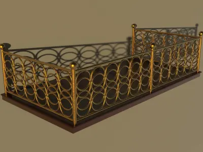 Balcony 4 ornate gold wrought iron railing 3D model