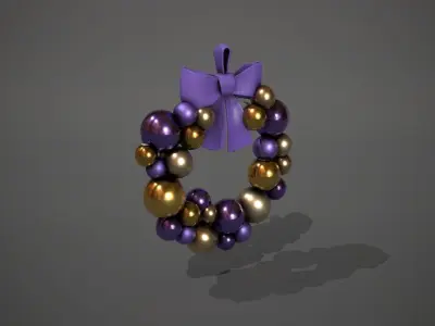 Purple and Gold Christmas Bauble Wreath Low-poly 3D model