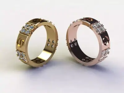 Ring30 two wedding rings in rose gold with diamonds 3D model