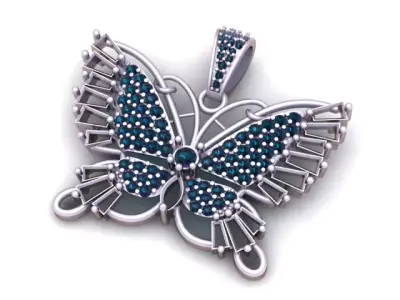 Luxury Butterfly Diamond Pendant 3D Printable  3D print model