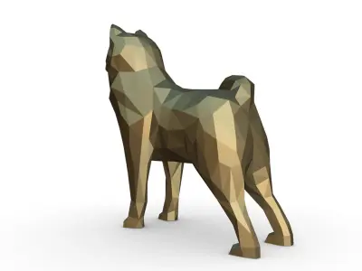 akita inu low poly 3D print model
