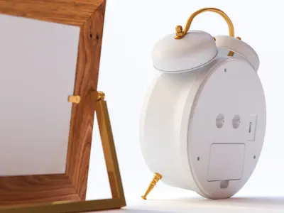 Alarm clock and wooden photo frame 3D model
