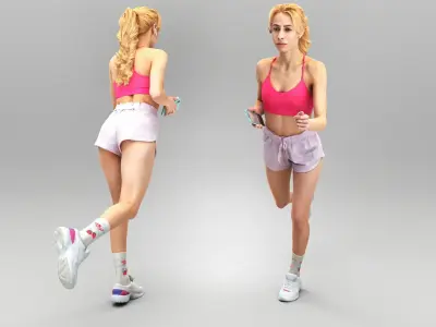 Attractive young woman running 334 Low-poly 3D model