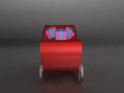 Santa Sleigh With Gift  Low-poly 3D model