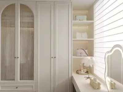 Luxury Cream Walk-in Closet Dressing Space 3D model