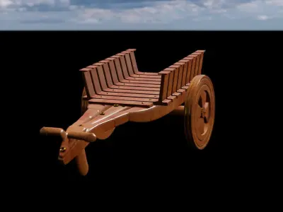 Bull Cart 3D Model Low-poly 3D model