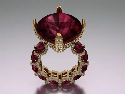 Fashion ring with rounded gem 3D print model