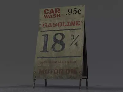 Wooden Gas Station Pavement Sign - A Frame Sign Low-poly 3D model