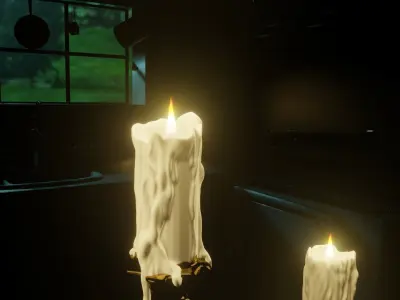 Three prong candelabra  animated flame and light 3D model