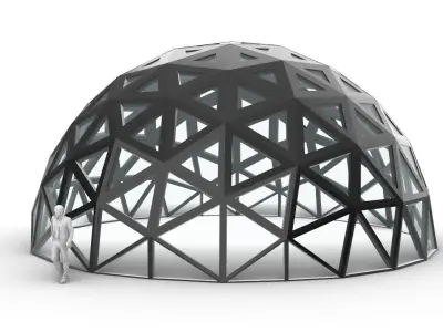 Geodesic Dome with Dynamic Perforations and glass panels 3D model