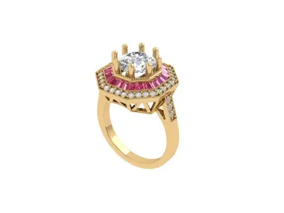 Solitaire Engagement Art Deco Ring 3D print model 14