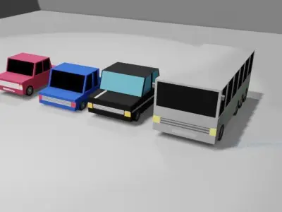 Vehicles three different colored Free low-poly 3D model