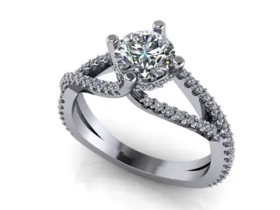 Modern Solitaire Split Hidden Halo Engagement Promise Ring 3D print model