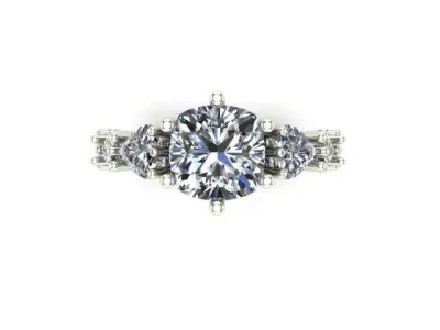 Engagement Ring With Shape Of Cushion Square and Heart Diamond  3D model