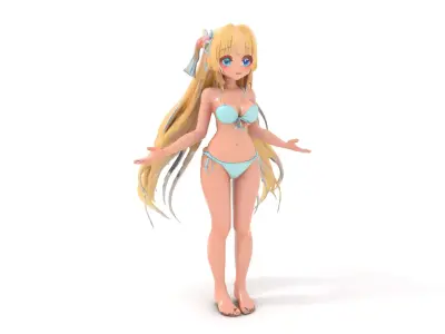 Blonde Anime Girl in Bikini Rigged and Animated D Character M... Low-poly 3D model