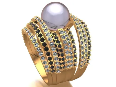Cocktail Pearl Diamonds Ring 3D print model