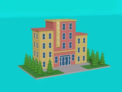 Beautiful Low Poly Hotel Low-poly 3D model