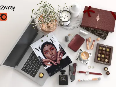 workplace decorative set - cosmetics 3D model