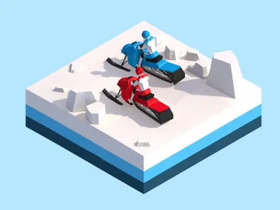 Cartoon Low Poly Snowmobile Racers Low-poly 3D model