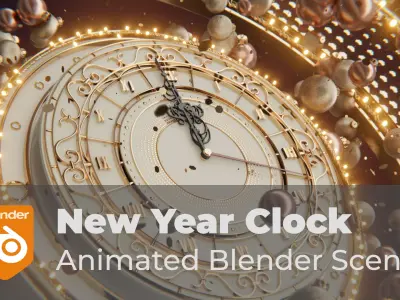 Animated New Year Clock Scene 3D model