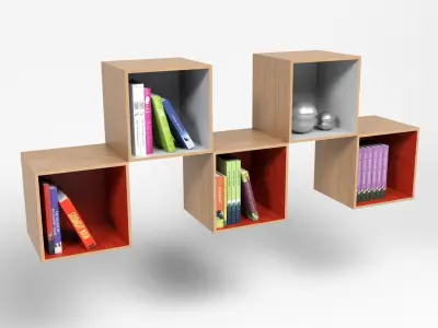 Shelf with books Low-poly 3D model