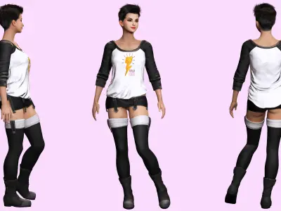 Pixie Casual Girl -  Model with Full Rig and Facial Controls Low-poly 3D model