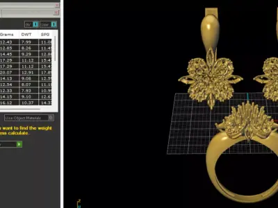 Set flower ring and earrings 3D print model