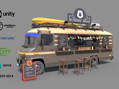 Hipster Food Truck Low-poly 3D model