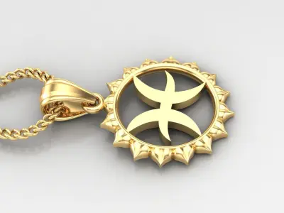Sun Pisces Light Gold Pendant Version 7 3D print model