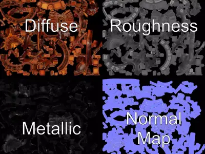 Copper Steampunk Gear model pack Low-poly 3D model