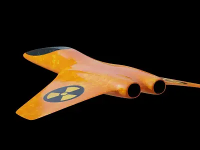 Spaceship orange airplane with nuclear symbol Low-poly 3D model