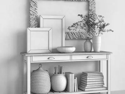 Pottery Barn CHANNING CONSOLE TABLE and NATURAL DRIFTWOOD MIRROR 3D model