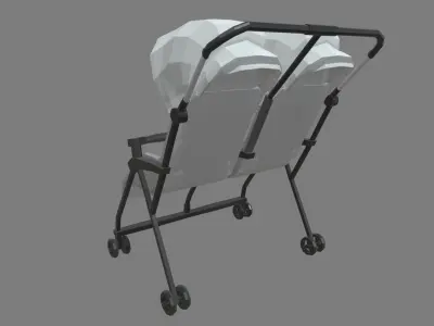 Low Poly Baby Double Stroller Low-poly 3D model