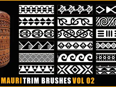 100 Mauri Trim Brushes - Border Pattern - Roll Brush - VOL 02 Texture