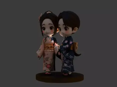 Chinese couple  doll  figure  Low-poly 3D model