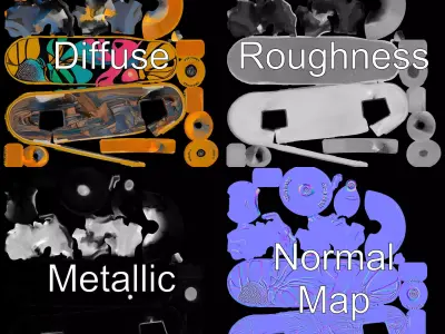 Vibrant Skateboard model pack Low-poly 3D model