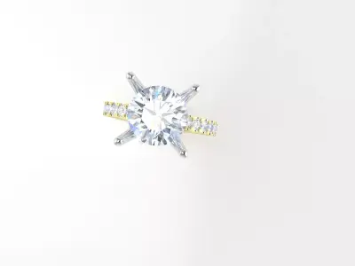 3ct round RBC diamond ring with small diamonds engagement ring 3D print model
