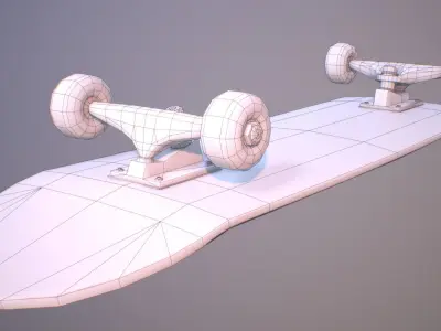 Skateboard game-ready low poly high poly model with american ... Low-poly 3D model
