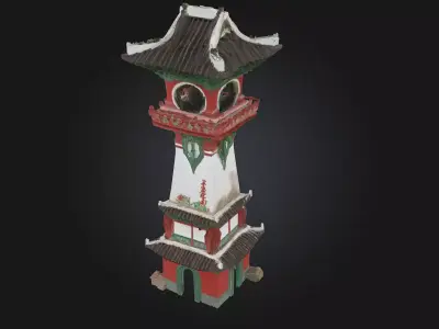 Pagoda Clock Tower  Eastern Elegance Meets Timeless Design 3D model