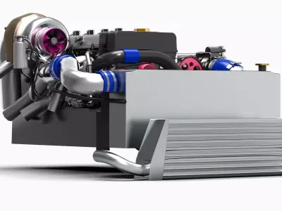 1JZ GTE Greddy Turbo Inline 6 Engine Low-poly 3D model