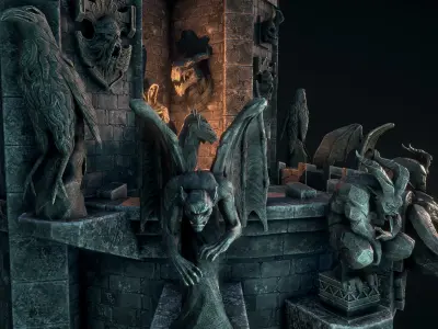 Gothic statues Low-poly 3D model