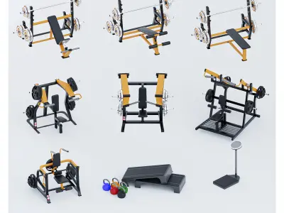 35 Gym Equipment Blender - Fbx - Obj ready Low-poly 3D model