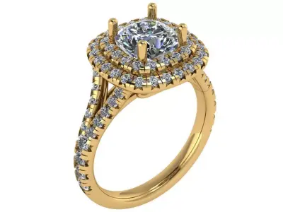 Oval shaped Ring with double halo and half split band 3D print model