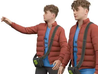 Casual Man with Puffer Jacket Stylized Urban  Low-poly 3D model